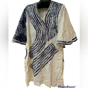 Vintage Style  Cream Lace and Ankara Midi Length Kaftan Size S/M